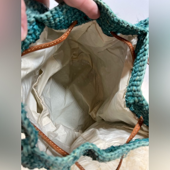 Mar Y Sol Teal Raffia /Straw Bucket Bag - Picture 7 of 12